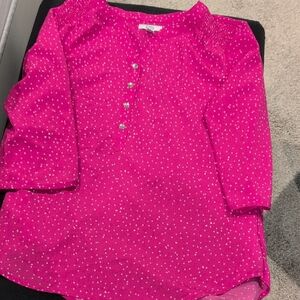 Croft & Barrow Pink and White Blouse with Playful Design